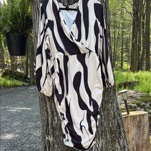 SHEIN Black and White Asymmetrical Wrap Dress